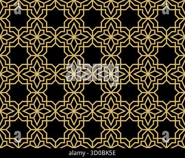 Motif géométrique abstrait dans le style arabe. Arrière-plan vectoriel transparent. Ornement graphique doré et noir. Motif graphique simple en treillis Illustration de Vecteur