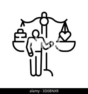 icône de ligne noire d'équilibre entre vie professionnelle et vie privée. Elément isolé par vecteur. Contour modifiable. Illustration de Vecteur