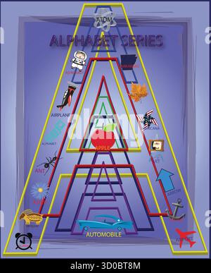 Le premier de la 'Alphabet Series' commençant, bien sûr, par 'A'. La lettre 'A' est le début de nombreux mots anglais, comme Apple, Airplane, & Astronaut Illustration de Vecteur