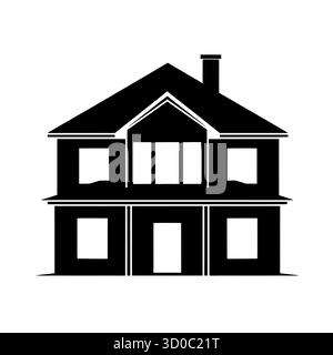 Icône classique de maison à deux étages avec un design symétrique et cheminée centrale. Illustration de Vecteur