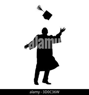 Silhouette d'un diplômé célébrant avec casquette lancer dans une expression joyeuse. Illustration de Vecteur