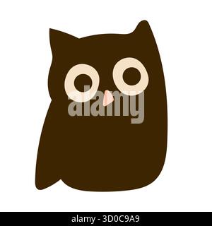 Jolie illustration de hibou simple. Hibou brun foncé minimaliste. Illustration de Vecteur