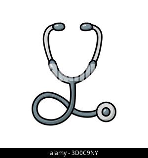 Illustration de doodle dessinée à la main d'un stéthoscope dans le style vectoriel plat. Conception simple et épurée parfaite pour la santé, l'éducation, le bien-être ou la science- Illustration de Vecteur