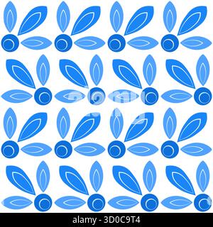 Motif sans couture de tuile de mosaïque bleue. Nuances de fleurs bleues sur fond blanc. Fond de plante folklorique d'éléments carrés. Ornement pour papier peint, t Illustration de Vecteur