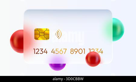 Carte de crédit moderne en verre dépoli avec puce EMV et symbole de paiement sans contact. Concept de paiement abstrait. Illustration vectorielle Illustration de Vecteur