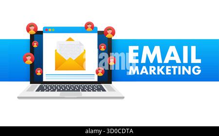 Concept de campagne de marketing par e-mail avec public cible sur ordinateur portable Illustration de Vecteur