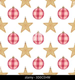 motif de noël sans couture avec des étoiles et des boules dans un style mignon dessiné à la main Illustration de Vecteur