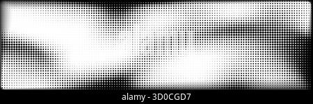 Abstrait grunge demi-teinte bg avec motif de points de dégradé pour un design moderne - texture noir et blanc avec des éléments circulaires décolorés. Fond d'illustration numérique pour la bannière de projets imprimés ou Web. Illustration de Vecteur