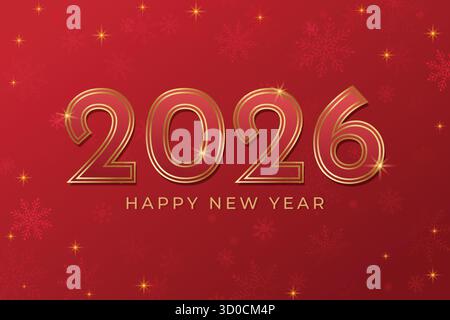 Bannière rouge bonne année avec numéros Gold Luxury 2026, lumières et flocons de neige. Design simple moderne pour fond de nouvel an Illustration de Vecteur