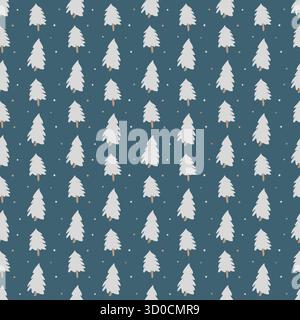 Un motif vectoriel simple sans couture avec des arbres de Noël blancs sur un fond bleu. Fond de Noël d'hiver. Une illustration plate simple pour le papier d'emballage, les textiles et la décoration d'hiver. Forêt de Scandi. Illustration de Vecteur