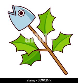 Hiiragi Iwashi ('Holly Sardine') tradition japonaise Setsubun. Tête de sardine cuite empalée sur une branche de houx. Illustration vectorielle de dessin animé. Illustration de Vecteur