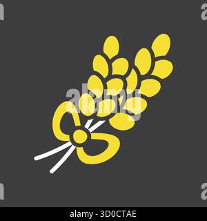 Une silhouette vectorielle classique sur fond sombre icône d'une gerbe de blé attachée avec un arc, symbolisant la récolte d'automne et l'abondance. Idéal pour Thanksgiving Illustration de Vecteur