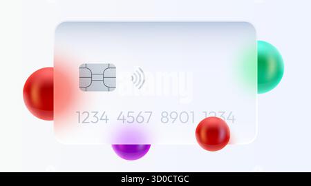 Carte de crédit moderne en verre dépoli avec puce EMV et symbole de paiement sans contact. Concept de paiement abstrait. Illustration vectorielle Illustration de Vecteur