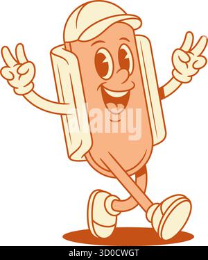 Heureux hot dog personnage de paix geste de paix vectoriel contouré illustration plate. Restauration rapide souriante et joyeuse avec saucisse et pain mascotte portant un t-shirt Illustration de Vecteur