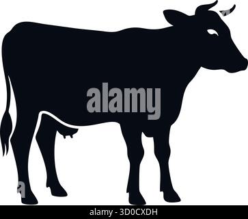 Vecteur de silhouette de vache – icône d'animal de ferme pour l'image de marque agricole, la conception laitière et l'éducation du bétail Illustration de Vecteur