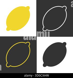 Les icônes colorées de lignes de citrons sont affichées en évidence dans un motif de grille en gras. Le design met en valeur des citrons jaunes et blancs sur des arrière-plans contrastés, parfaits pour diverses utilisations de design. Illustration de Vecteur