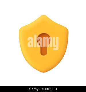Bouclier jaune avec un trou de serrure. Sécurité, protection de la vie privée, accès sécurisé, cybersécurité, antivirus et concept de sécurité des données. icône de vecteur 3d. Dessin animé mi Illustration de Vecteur