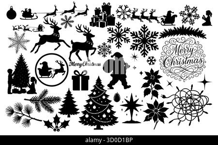 Ensemble de silhouettes de Noël. Dessiné à la main. Pas ai, illustration vectorielle. Illustration de Vecteur