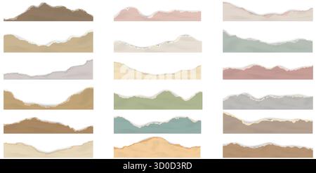 Papier déchiré de cahier isolé sur fond blanc. Morceaux de page et de feuille avec bord déchiré pour les modèles de bannières et la conception de scrapbooking. Coloré Illustration de Vecteur