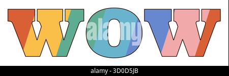 Groovy coloré Wow Retro autocollant Pop Illustration de Vecteur