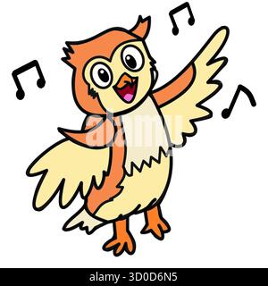 hibou chantant joyeusement drôle animal oiseau de caractère pour les livres Illustration de Vecteur