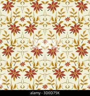 Motif de carte de voeux symétrique floral brun rouge Illustration de Vecteur