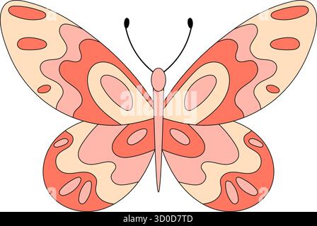 Groovy rétro papillon pop autocollant dessin animé Illustration de Vecteur