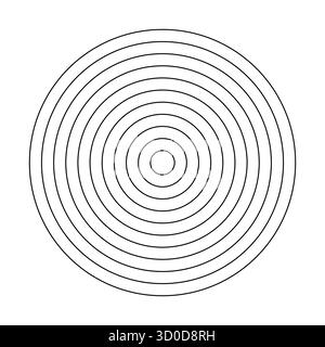 Grille polaire de 10 cercles concentriques. Papier quadrillé polaire vierge. Diagramme circulaire simple divisé en dix segments égaux. Outil de coaching pour la visualisation. La vie Illustration de Vecteur