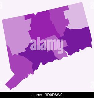 Carte du Connecticut avec les comtés. Juste une simple carte de la frontière de l'État avec la division du comté. Palette de couleurs violettes. Illustration de Vecteur