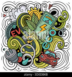 Vecteur coloré Doodle dessin animé illustration de véhicules électriques Illustration de Vecteur