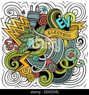 Vecteur coloré Doodle dessin animé illustration de véhicules électriques Illustration de Vecteur