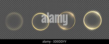 Ensemble de cadres de cercles doux lumineux. Collection d'anneaux halo dorés. Orbes magiques légers. Bordures dorées de lignes brillantes. Sphères métalliques rondes jaunes abstraites. VE Illustration de Vecteur