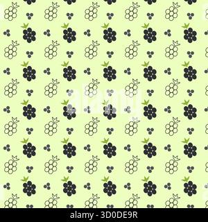 Ce motif vivant présente un design répété d'icônes de ligne de fruits, avec des mûres et des éléments floraux sur un fond vert pâle doux. Parfait pour divers projets créatifs. Illustration de Vecteur