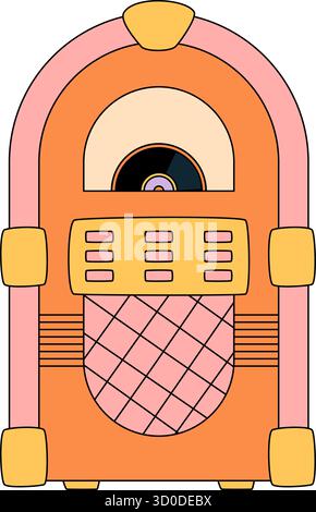 Boîte en vinyle juke-box Groovy rétro Illustration de Vecteur