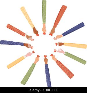 Mains colorées tenant les coeurs ensemble Illustration de Vecteur
