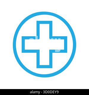Croix médicale bleue en cercle : soins de santé, premiers soins et icône de l'hôpital Illustration de Vecteur