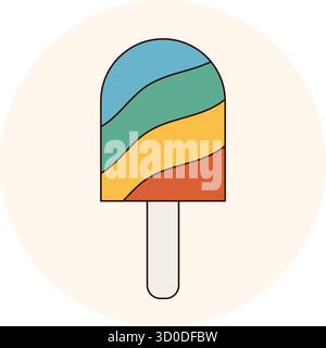 Sceau d'emballage d'autocollants rétro colorés groovy Illustration de Vecteur