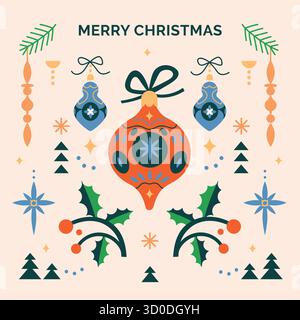 Une charmante illustration vectorielle présentant un design de Noël festif avec des ornements élégants et des éléments décoratifs. La composition présente un c chaud Illustration de Vecteur