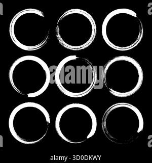 Cercles grunge, coups de pinceau, lignes, taches d'encre, formes de gribouillage dessinées à la main. Marques esquissées faites à la main, taches acryliques, stries de charbon de bois. Peinture Illustration de Vecteur