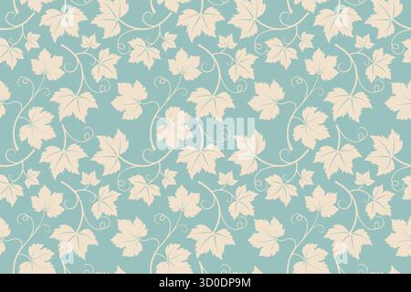 Vigne avec motif de feuilles, silhouette de vigne crème sur fond pastel bleu. Fond textile. Illustration vectorielle Illustration de Vecteur
