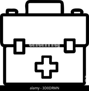 Icône Minimalist Line Art d'une trousse de premiers soins ou d'un sac médical avec un symbole de croix. Illustration de Vecteur