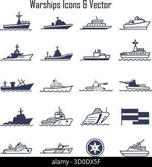 Navires de guerre modernes en mer – navires de la marine militaire, cuirassés et flotte de défense maritime Illustration de Vecteur