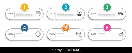 Modèle de conception de processus de données d'entreprise moderne infographique à 6 étapes. Illustration de Vecteur