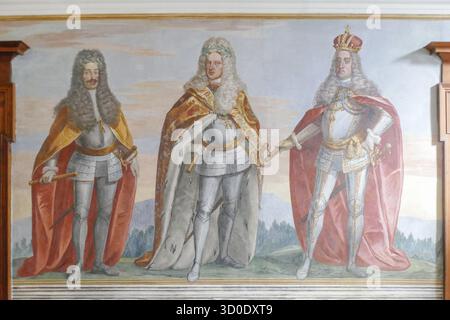 Spanish Hall, vue intérieure, château d'Ambras, Innsbruck, Tyrol, Autriche Banque D'Images