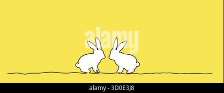 Deux lapins face à face, minimum un dessin au trait Illustration de Vecteur
