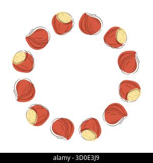 Cadre circulaire avec noisette disposé sur un fond blanc dans une illustration de style plat. Illustration de Vecteur