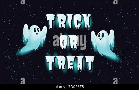 Affiche Trick or Treat avec illustration vectorielle de fantômes mignons. Illustration de Vecteur