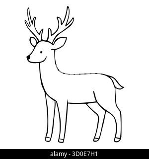 Illustration vectorielle minimaliste d'un cerf gracieux avec des bois élégants, rendu dans un style de contour noir et net sur un fond blanc. Illustration de Vecteur