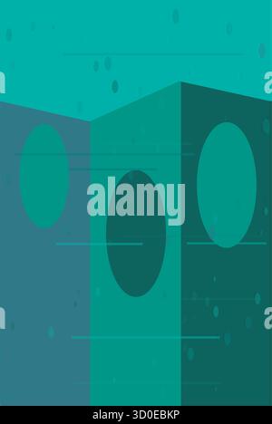 Un vecteur abstrait moderne avec une palette turquoise et turquoise monochromatique. La composition comprend des cercles équilibrés et des rectangles avec BA subtil Illustration de Vecteur