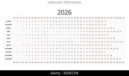 Calendrier linéaire portugais agenda pour le Portugal. Illustration vectorielle Illustration de Vecteur
